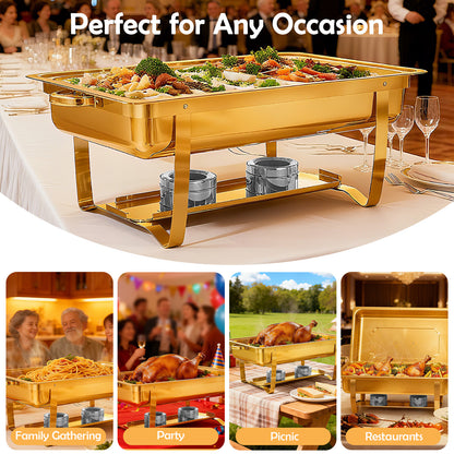 Chafing Dishes for Buffet, 2/4/6 Pack 9QT Gold Chafing Dish Buffet Set, High Grade Buffet Servers and Warmers with All-Gold Serving Tongs, Food Warmers for Parties Buffet, Events & Weddings
