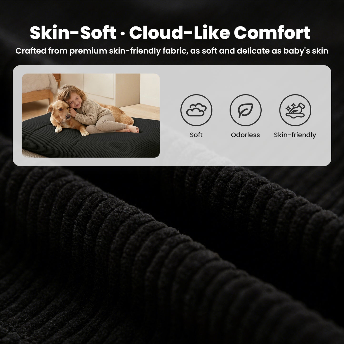 CATGOOD 3-in-1 Bean Bag Chair for Kids Adults, Convertible kids chair with Skin Friendly Fabric for Living Room, Bedroom, Black