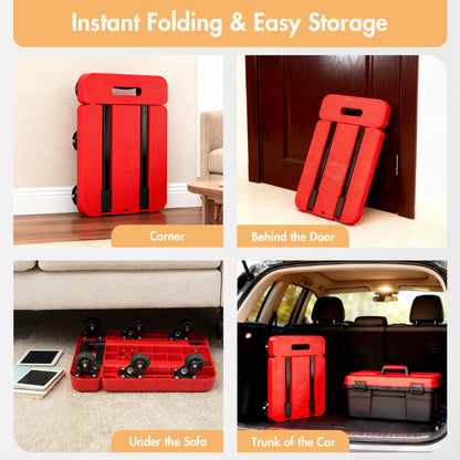 BAOKALER Folding Hand Truck, Heavy Duty Dolly Cart, Push Dolly Cart Foldable Platform with 6 Wheels, Red