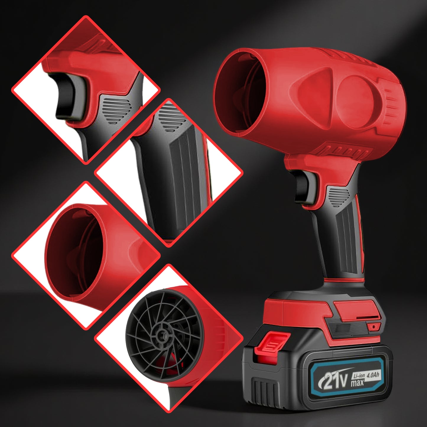 21V Electric Cordless Leaf Blower,1200W,130000RPM Handheld Leaf Blower 2*4.0Ah Batteries and Charger Included for Patio Cleaning,Lawn Care,Blowing Leaves and Dust,Red