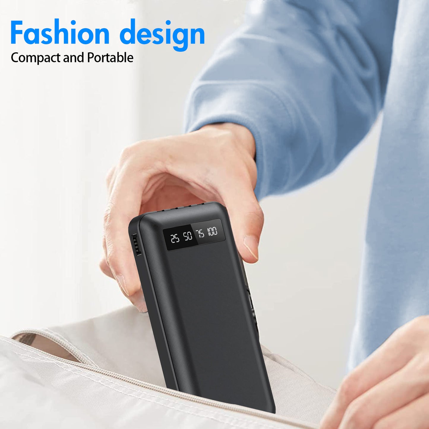 20000mAh Power Bank Portable Fast Charger with 4 Cables, Compatible with iPhone & Samsung, High-Speed Charging Battery Pack, USB-C Cables, Black