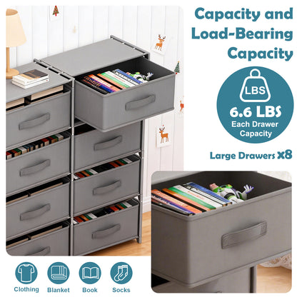 BAOKALER Clothes Drawer Dresser with 8 Drawers, Double Row Non-Woven Fabric Dresser for Bedroom, Hallway, Entryway, Closets, Sturdy Steel Frame, Wood Top, Gray