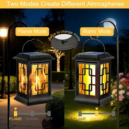 BAOKALER 4?Pack Solar Lantern Outdoor Lights, Waterproof Solar Hanging LED Flickering Flame Lights for Garden, Patio, Pathway, Deck & Yard