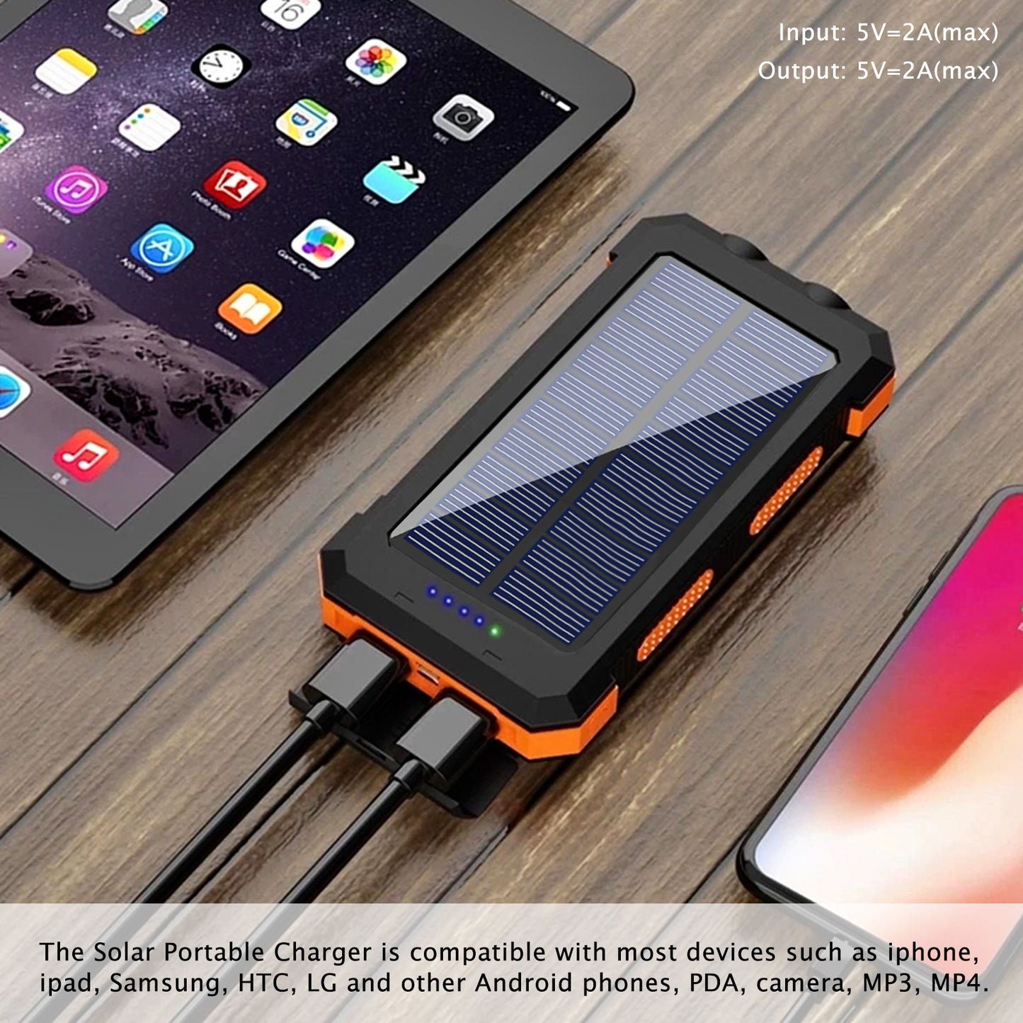 2PK Solar Power Bank, Portable Charger, 20000mAh Solar Charger with LED Flashlight, IP65 Waterproof External Backup Battery Pack Perfect for Camping, Outdoor Activities