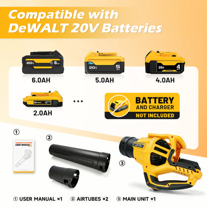 21V Portable Cordless Leaf Blower, 100MPH & 476CFM, 2?Speed Adjustable, Compatible with DEWALT 20V Battery, Tool Only, for Yard Lawn Driveway Cleaning