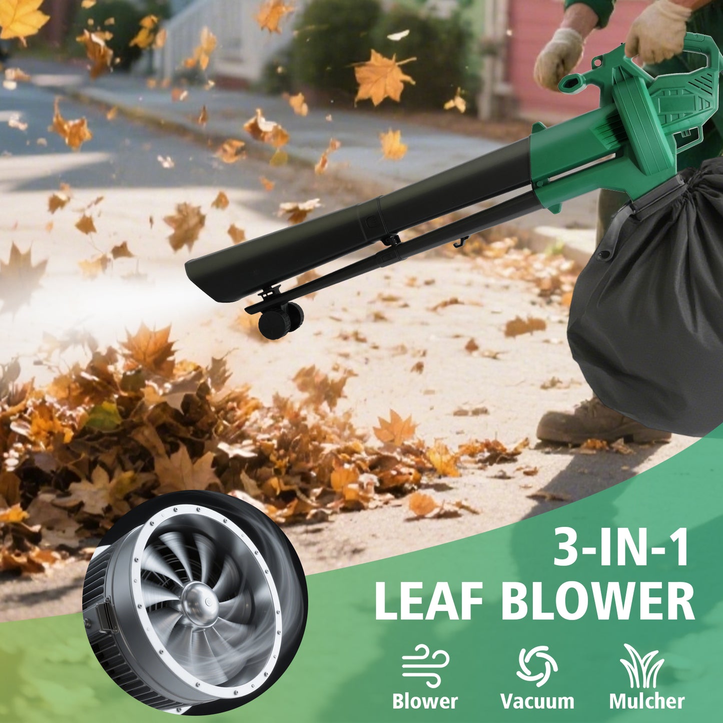 TOPZOO 450 CFM Leaf Blower, 3-in-1 Leaf Blower Cordless with 40L Collection Bag for Blowing Leaves, Patio Cleaning, Lawn Care and Dust