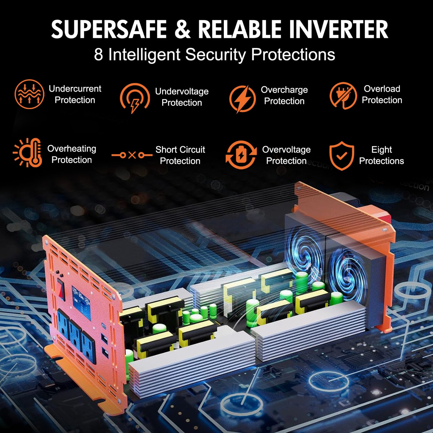 4000 Watt Power Inverter 12V DC to 110V/120V AC Converter Car Inverter with LCD Display