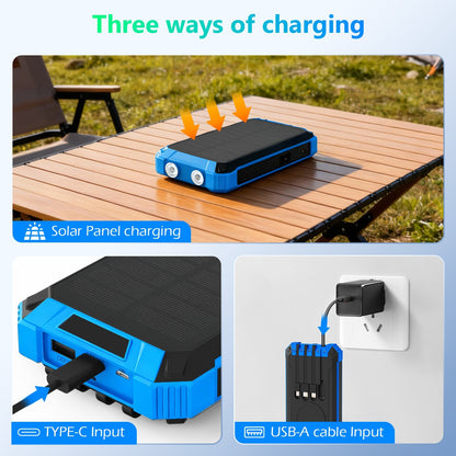 2PK Power Bank Wireless Charger 46800mAh Built in 4 Cables Six Outputs 15W Fast Charging Power Bank for All Mobile Devices Three Inputs Solar Portable Charger with Dual Flashlights, Carabiner(Blue)