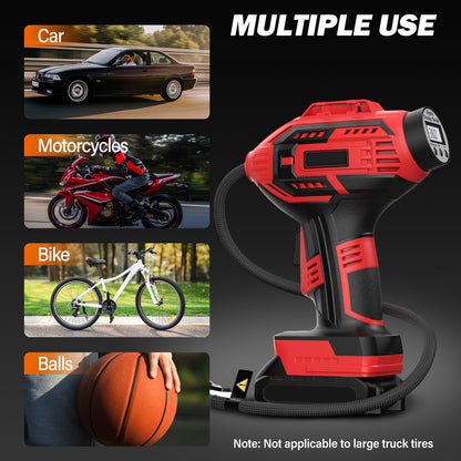 CATGOOD Cordless Tire Inflator, Handheld Air Compressor w/Digital Pressure Gauge, 150 Psi Air Pump for Car, Motorcycle, Bicycle, Balls, Red