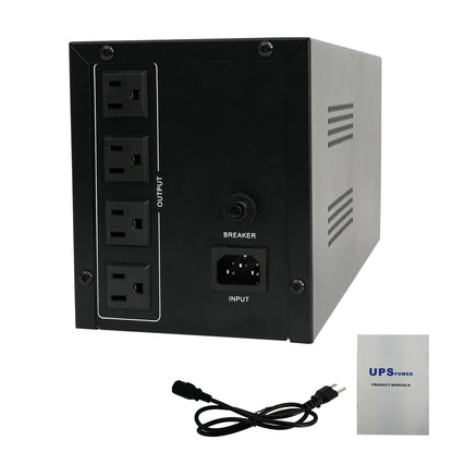 Backup UPS Power Supply 1200VA 720W Battery Backup Power with 4 Outlets and LCD Display, Suitable for Home and Office