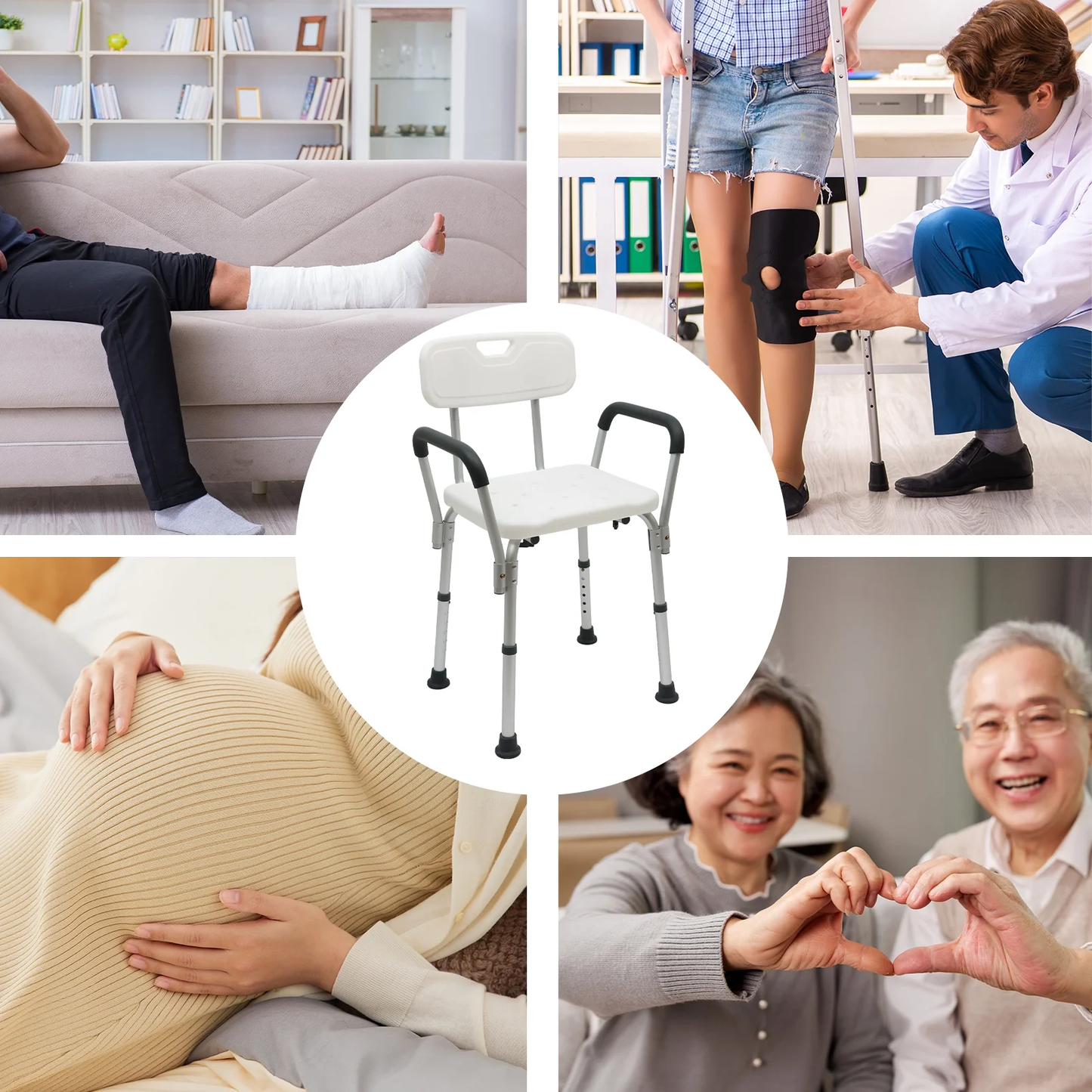 CATGOOD Shower Chair for Inside Shower, Bath Chair with Arms and Reinforced Crossing Bar for Elderly, Adults, Disabled, 550LBs Heavy Duty Bath Chair, Adjustable Shower Bench ,White and Blue