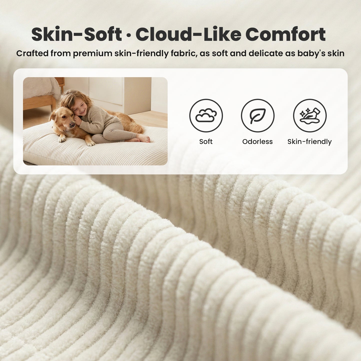 CATGOOD 3-in-1 Bean Bag Chair for Kids Adults, Convertible kids chair with Skin Friendly Fabric for Living Room, Bedroom, White
