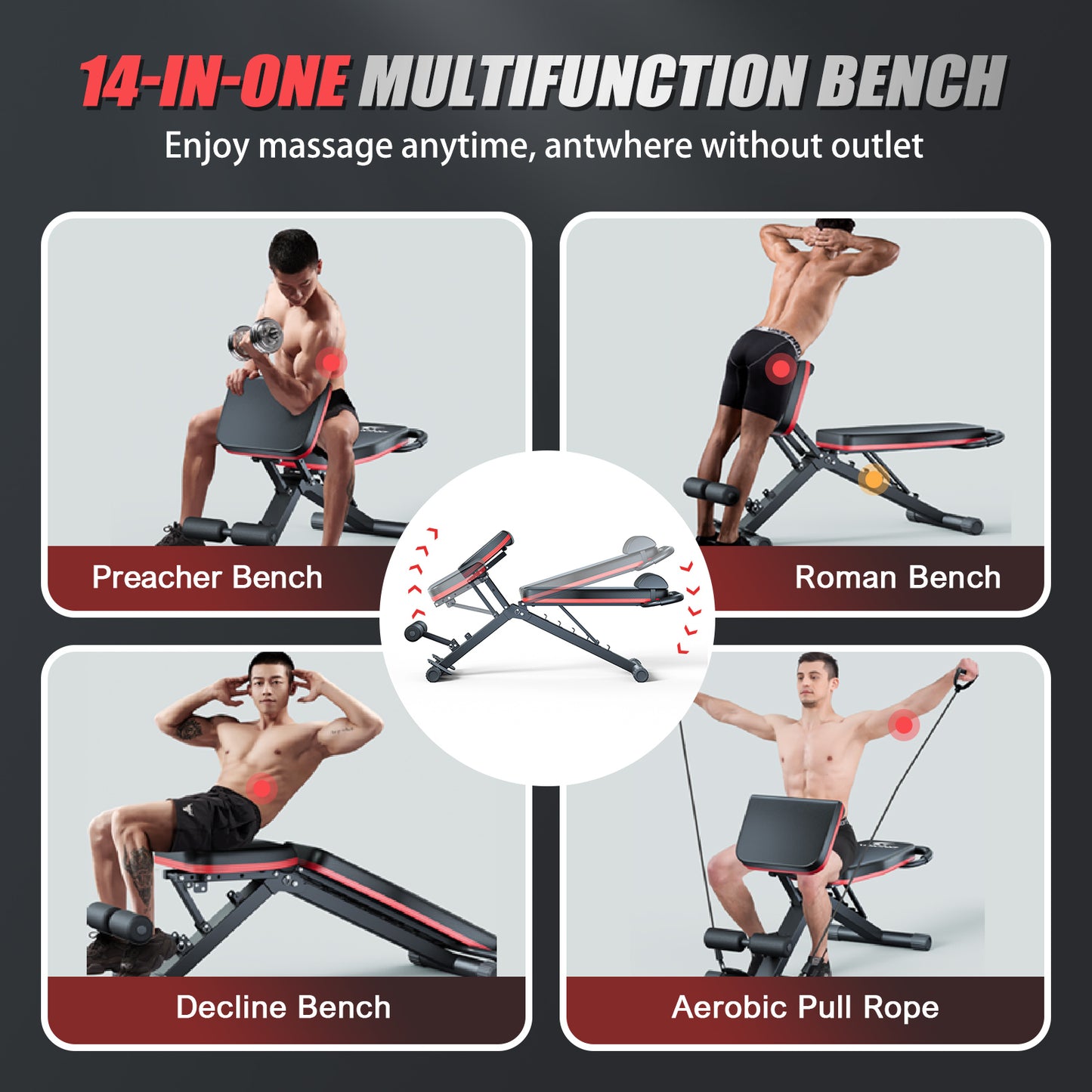 BAOKALER Weight Bench with U Shape Handle for Full Body Workout, Adjustable Workout Bench with Resistance Bands, Multi-Function Strength Training Bench Press Exercise Equipment for Home Gym, 1000 lbs