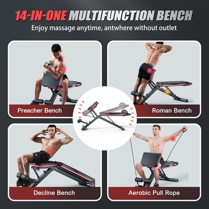 BAOKALER Weight Bench with U Shape Handle for Full Body Workout, Adjustable Workout Bench with Resistance Bands, Multi-Function Strength Training Bench Press Exercise Equipment for Home Gym, 1000 lbs
