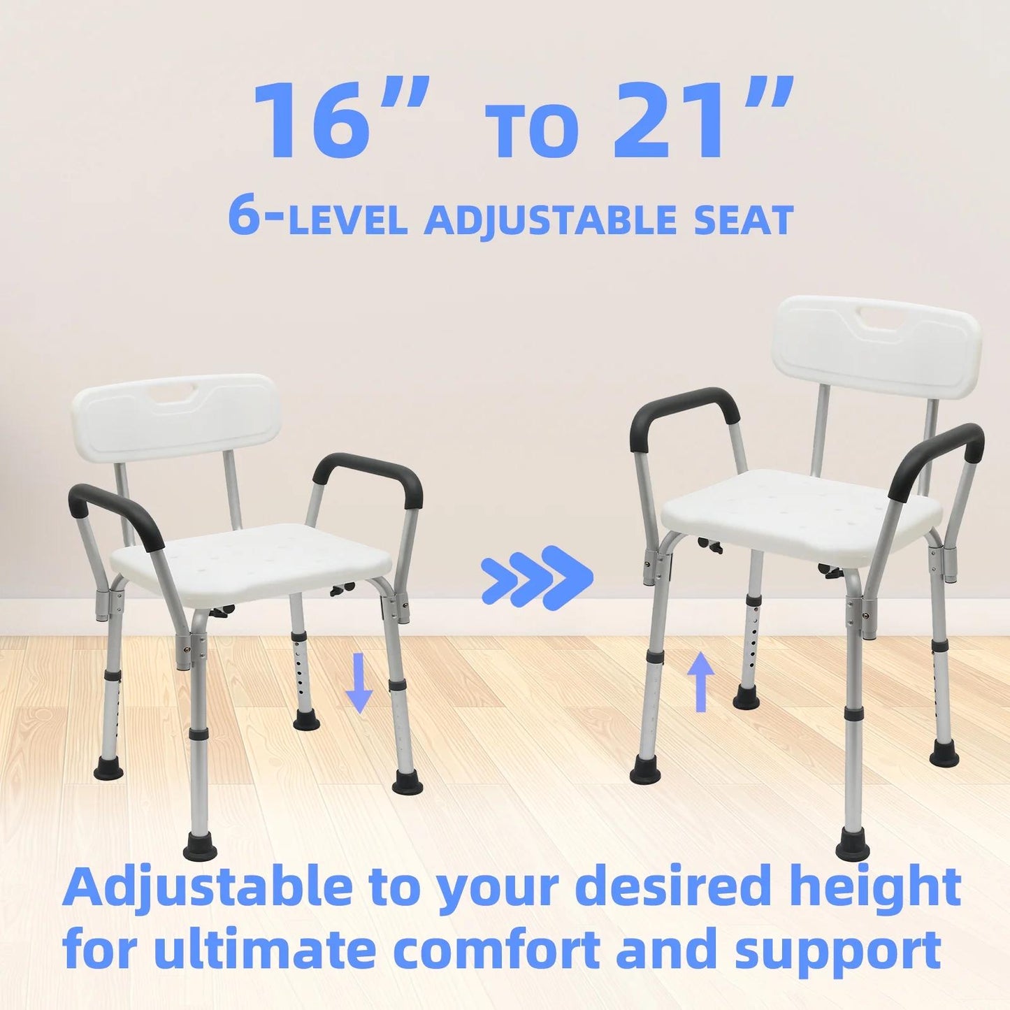Shower Chair 450lbs with Padded Armrests and Back, Heavy Duty Shower Seat for Bathtub Slip Resistant, Shower Bench with Adjustable Height