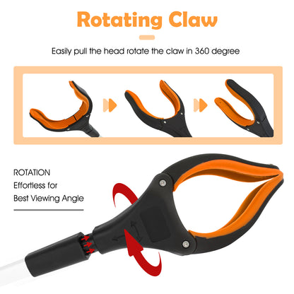 2Pcs 32'' Grabber Reacher Tool, Foldable Grabber Reaching Tool, Lightweight Trash Picker Upper Tool for Elderly with Anti-Slip Rotating Rubber Gripper,Orange