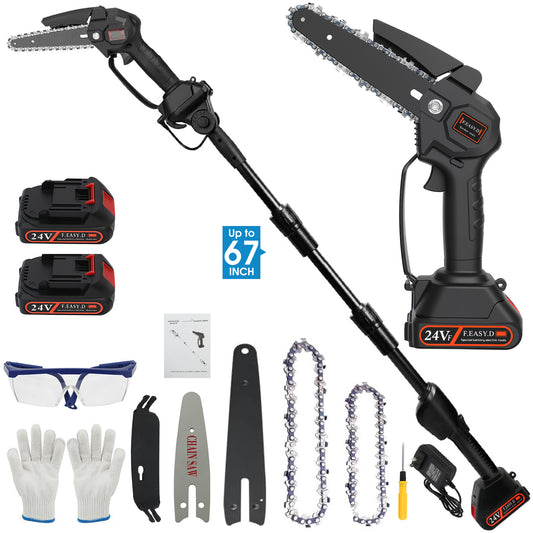 2 in 1 Cordless Pole Saw and 4" & 6" Mini Chainsaw, Electric Pole Saw with 2×1.5Ah Batteries and 1 Charger, 6 ft Extension Pole Saw for Tree Trimming, Wood Cutting