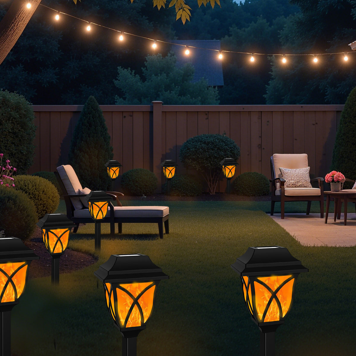 Catgood Solar Lights Outdoor Pathway, 6 Pack Solar Garden Stake Lights for Yard Patio Walkway Planter Pool, LED Waterproof, Flame Orange