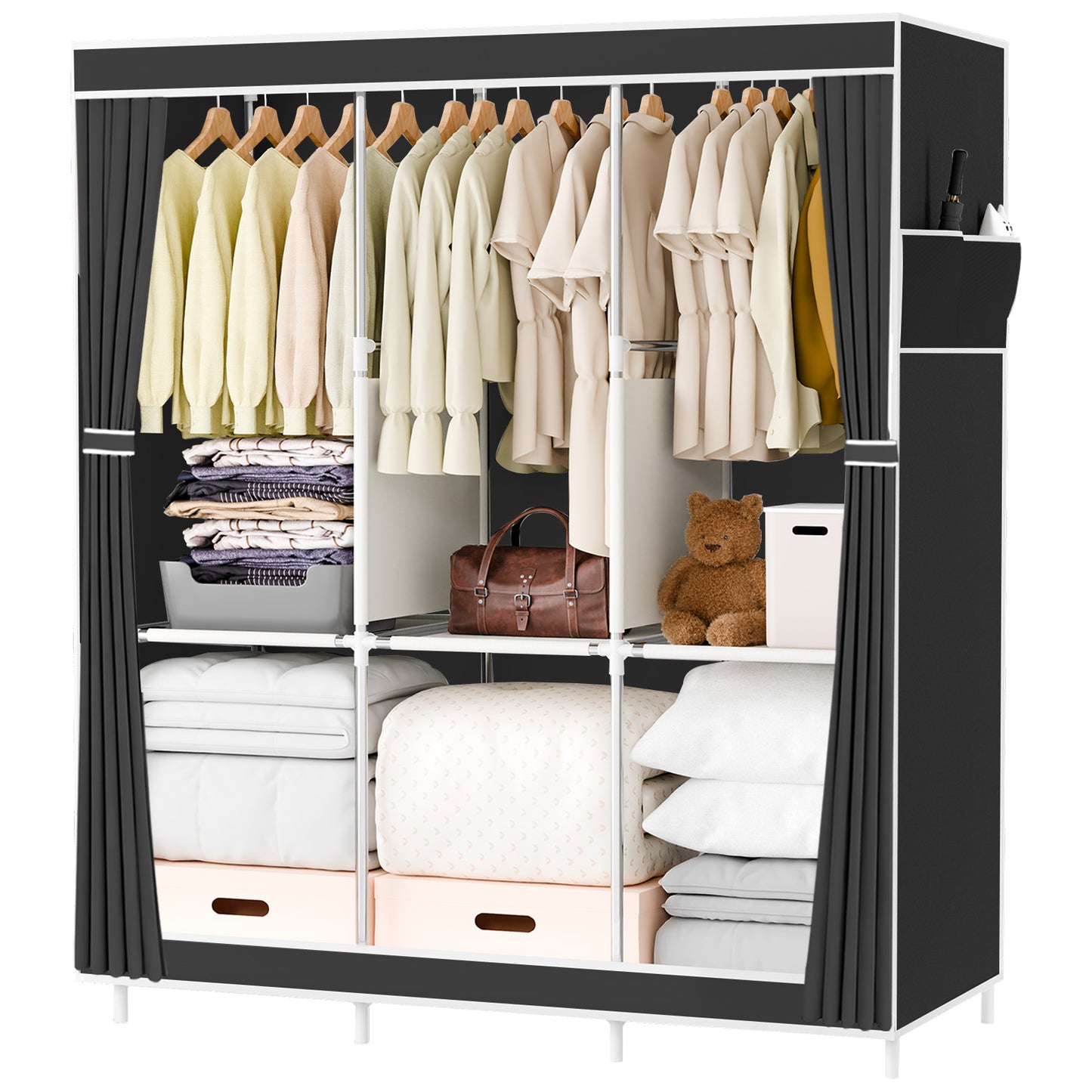 BAOKALER Portable Closet Organizers and Storage for Home, Non-Woven Fabric Wardrobe Closet Shelf, Dustproof Clothes Rack, Black