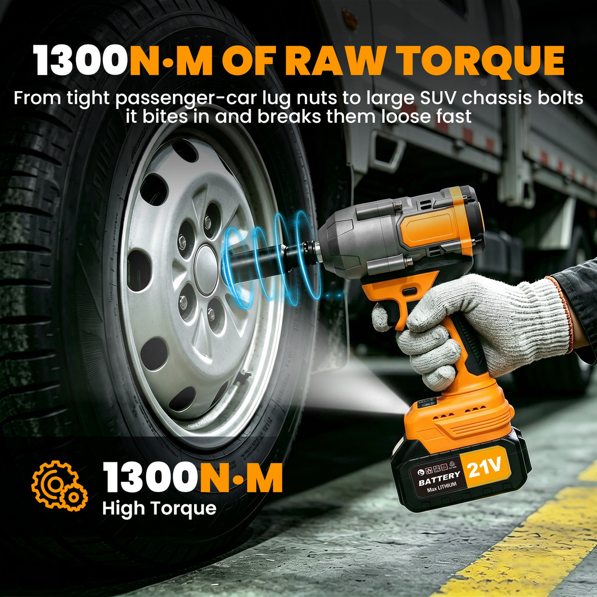 1000Nm Cordless Impact Wrench, 21V Impact Wrench 1/2 inch, High Efficiency Brushless Motor with Fast Charger and 2 x 3.0Ah Battery