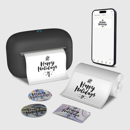 Portable Mini Wireless Bluetooth Thermal Printer Black, Compatible with Android and iOS, USB Rechargeable with Lithium Polymer Battery, for Notes, Planners, Instant Photos