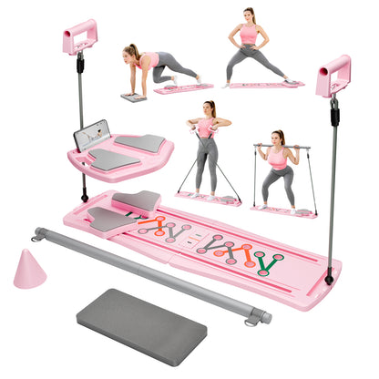 RICAN Pilates Board, Foldable Pilates Abdominal Board for Core Strength Training, Multi-Purpose 7 in 1 Pilates Reformer Machine for Women Workout, Exercise, Fitness, Abs, Pink