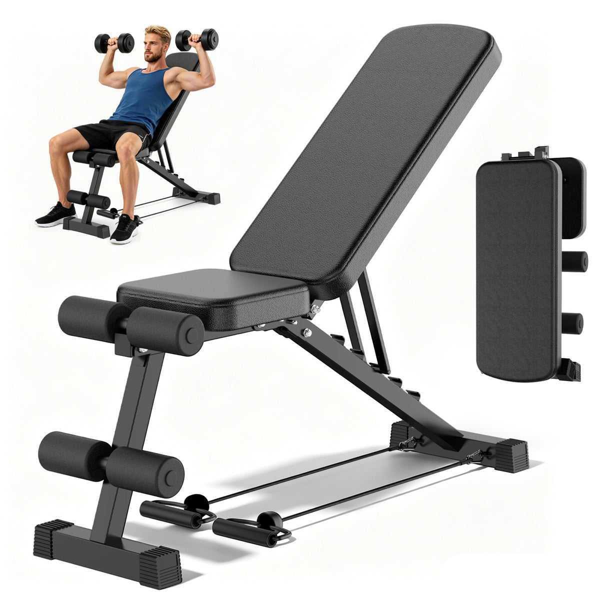 BAOKALER Adjustable Weight Bench , Foldable Workout Bench Heavy-duty Weight Bench Press for Home Gym Full Body Strength Training, Max Weight 500lbs, Black