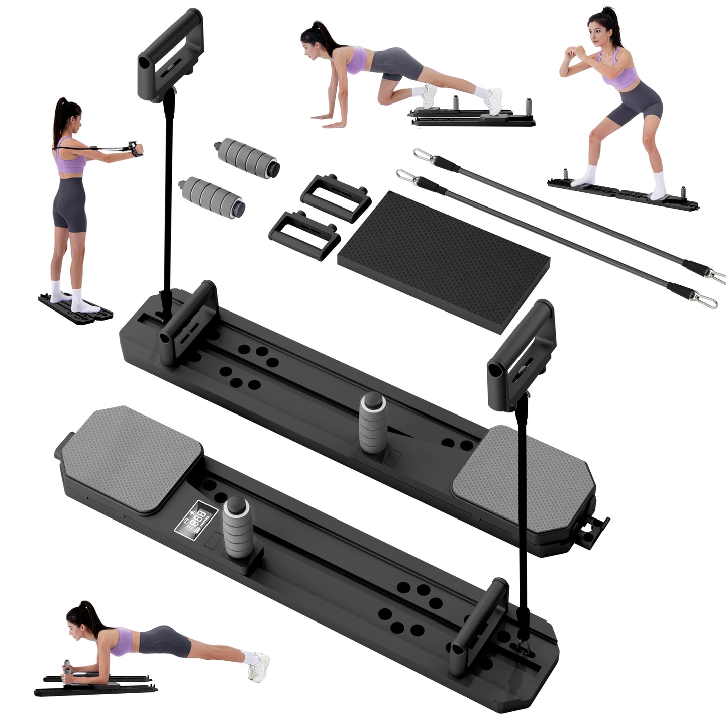 BAOKALER Pilates Board, Upgraded Pilates Reformer Equipment With Automatic Rebound, Core Training Ab Roller, Foldable Workout Machines - Full Body Workout Equipment, Home Pilates