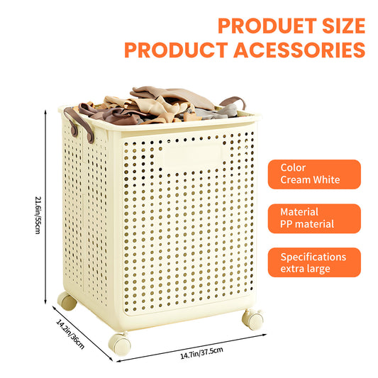 Foldable Multi-Functional Plastic Laundry Basket, Portable Clothing Storage Bin with Wheels, Extra Large, Suitable for Balcony, Bathroom, and Bedroom