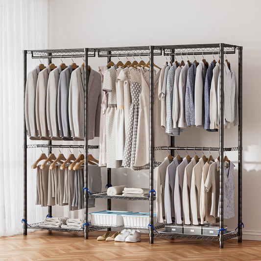 Baokaler Portable Closet Wardrobe 800LBS Heavy Duty Wire Garment rack with Gray Fabric Cover, Metal Clothes rack Freestanding Closet Organizer Portable Adjustable Wardrobe for Bedroom, Black