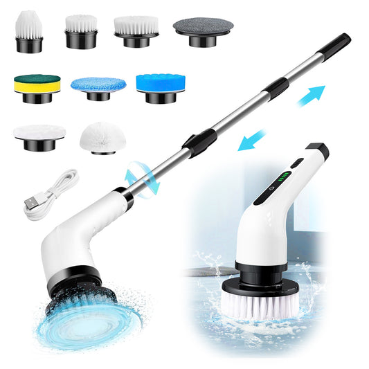 CATGOOD Power Scrubber 3 Adjustable Speeds, Electric Spin Scrubber, Cordless Cleaning Brush with 8 Replaceable Brush Heads, Adjustable & Detachable Long Handle