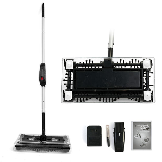 CATGOOD Cordless Rechargeable Floor & Carpet Sweeper, Manual Floor Sweeper Lightweight Floor Cleaner with Low Profile Body to Reach Under Furniture, Black