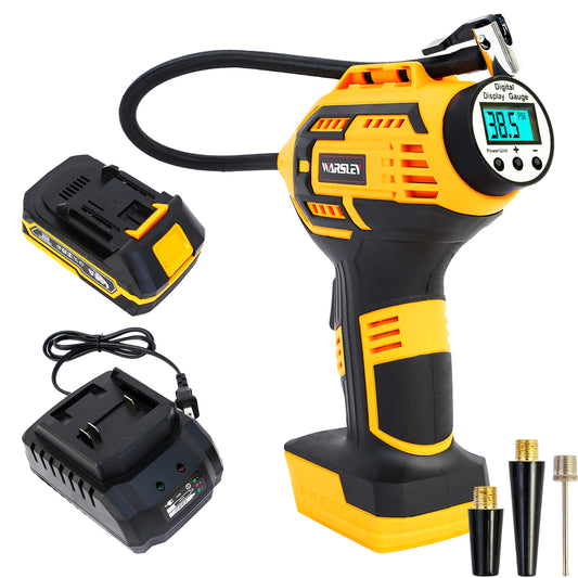 Cordless Tire Inflator Air Compressor, 20V Portable Car Air Pump with Rechargeable Battery and Charger for Cars Motorcycles, Yellow