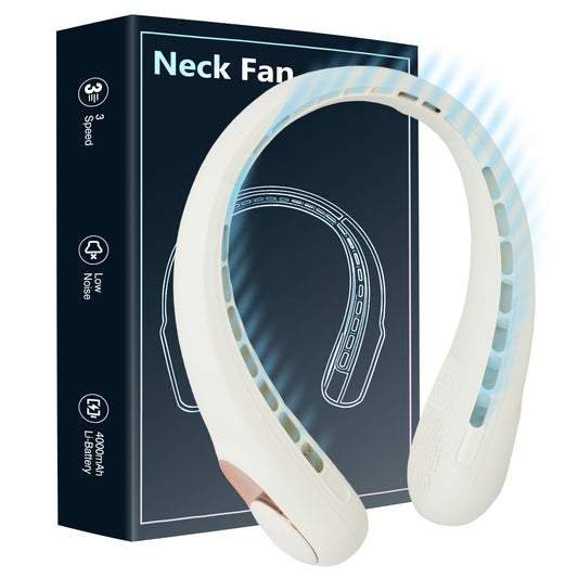 BAOKALER Neck Fan, 4000mAh USB-C Fast Charge Hands-Free Fan, 3 Adjustable Speeds 360¡ãPortable Fan Ultra-Quiet Bladeless Wearable Personal Fan for Men Women White (2 Pack)