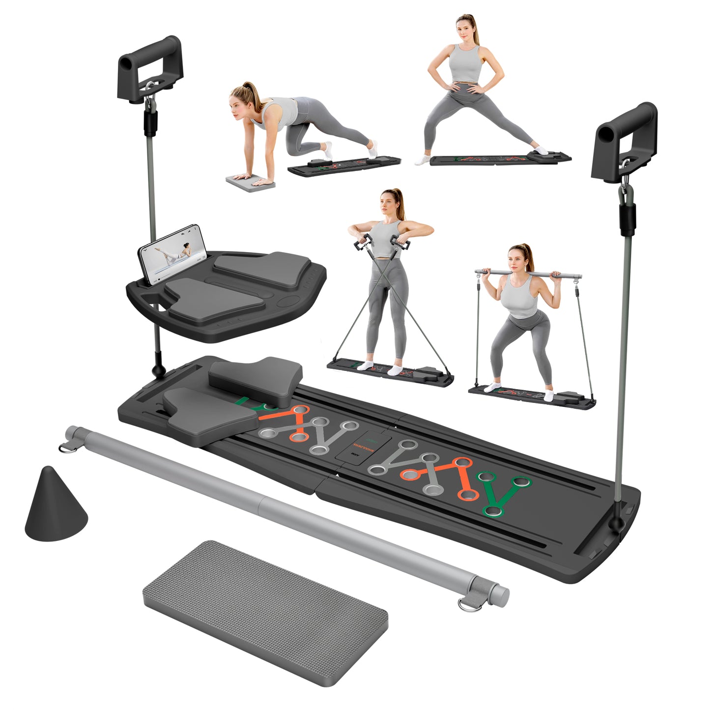 RICAN Pilates Board, Pilates Reformer for Core Strength Training, 7 in 1 Foldable Pilates Machine for Women Workout, Fitness, Exercise, Abs, Black