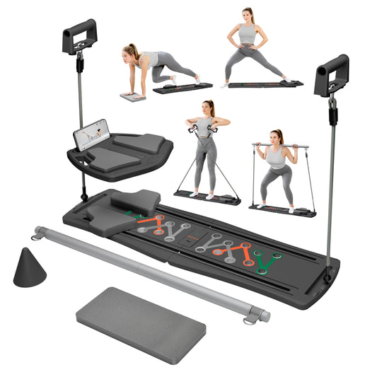 RICAN Pilates Board, Pilates Reformer for Core Strength Training, 7 in 1 Foldable Pilates Machine for Women Workout, Fitness, Exercise, Abs, Black