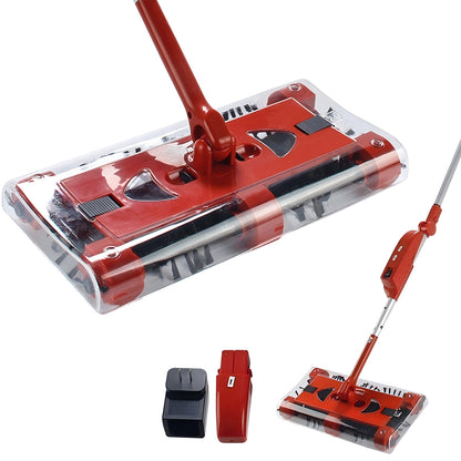 CATGOOD Compact Lightweight Manual Cordless Cleaning Floors Sweeper, 46", Red