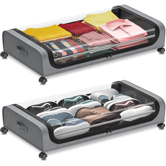 Under Bed Storage with Wheels and Lid, Under Bed Rolling Storage with Large Capacity, Under the Bed Storage for Bedroom Under Bed Storage Containers for Clothes Shoe Blanket Toy Book,2Pack,Gary