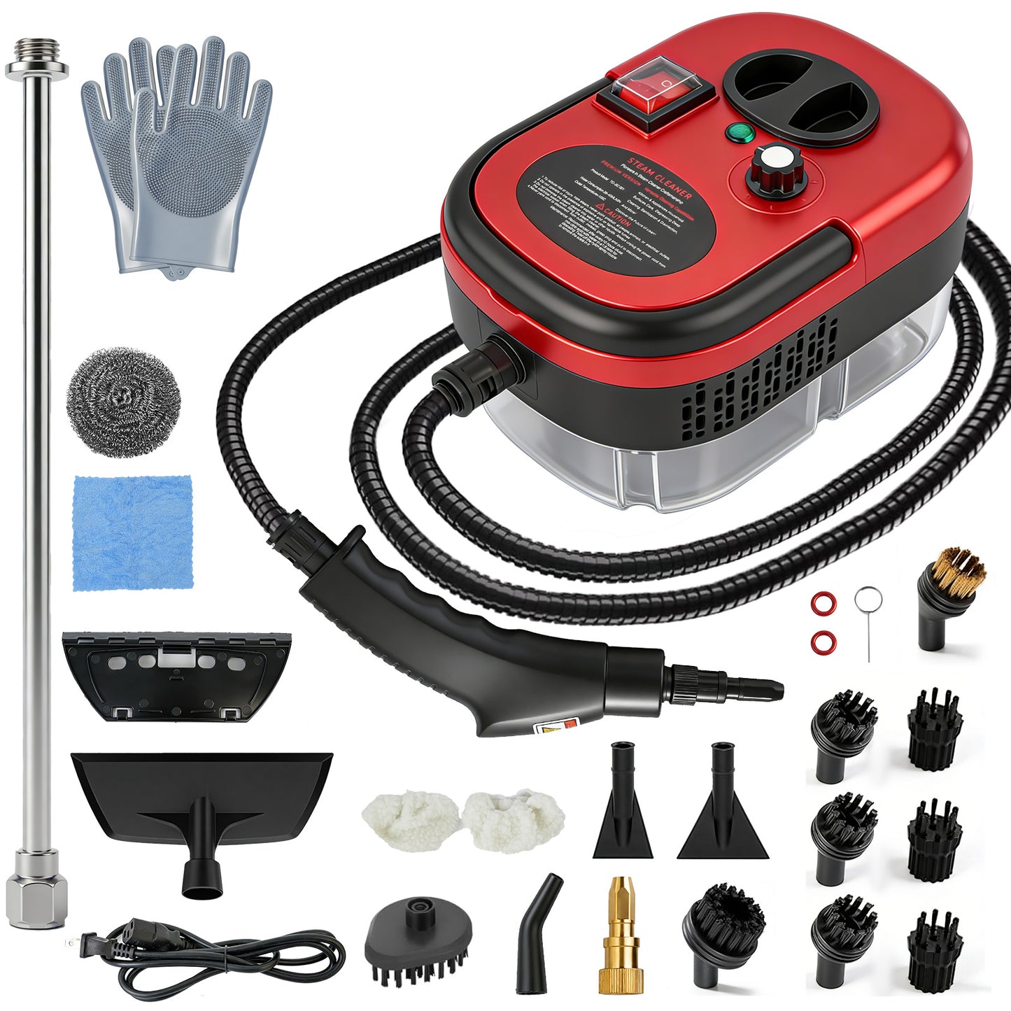 RICAN Steam Cleaner, 2500W High-Pressure Handheld Steamer with 221 deg F Fast Heating, 1200ML Tank & 20 Accessories for Kitchen Bathroom Car Detailing, Red
