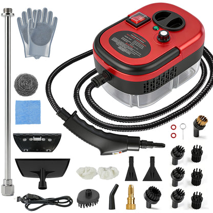 RICAN Steam Cleaner, 2500W High-Pressure Handheld Steamer with 221 deg F Fast Heating, 1200ML Tank & 20 Accessories for Kitchen Bathroom Car Detailing, Red