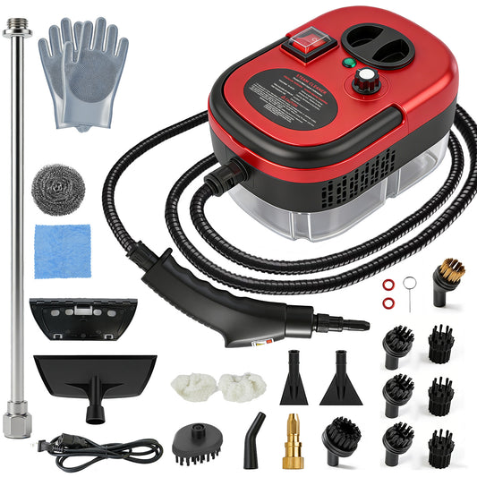 RICAN Steam Cleaner, 2500W High-Pressure Handheld Steamer with 221 deg F Fast Heating, 1200ML Tank & 20 Accessories for Kitchen Bathroom Car Detailing, Red