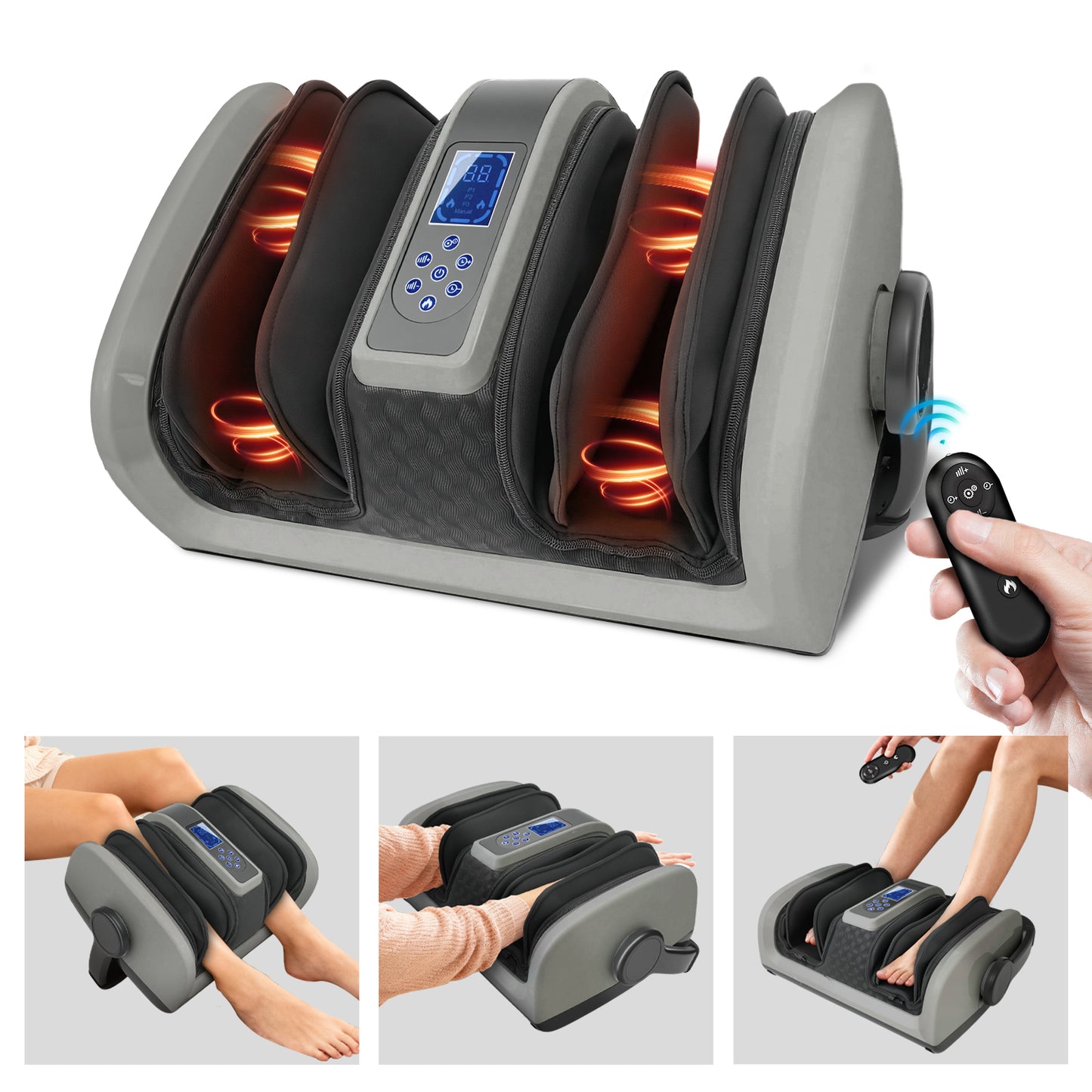 BAOKALER Shiatsu Foot Massager with Heat, Deep Kneading Foot and Calf Massager with Vibration Compression, Electric Leg Massager Machine for Circulation and Pain Relief, Gift for Elder, Black