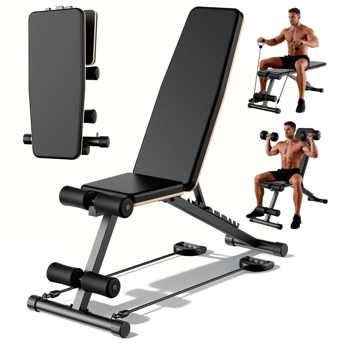 CATGOOD Adjustable Weight Bench, Adjustable Workout Bench with Resistance Bands, Multi-Function Strength Training Bench Press Exercise Equipment for Home Gym