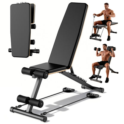 CATGOOD Adjustable Weight Bench, Adjustable Workout Bench with Resistance Bands, Multi-Function Strength Training Bench Press Exercise Equipment for Home Gym