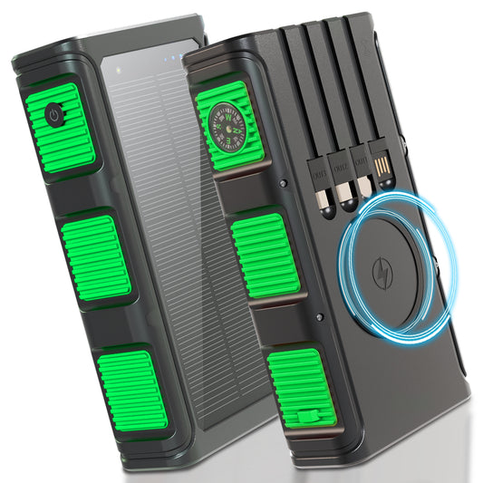 Power Bank Wireless Charger 68800mAh Built in Hand Crank and 4 Cables 15W Fast Charging Power Bank 7 Outputs & 4 Inputs Solar Portable Charger, SOS/Strobe/Strong Flashlights, Compass(Green)