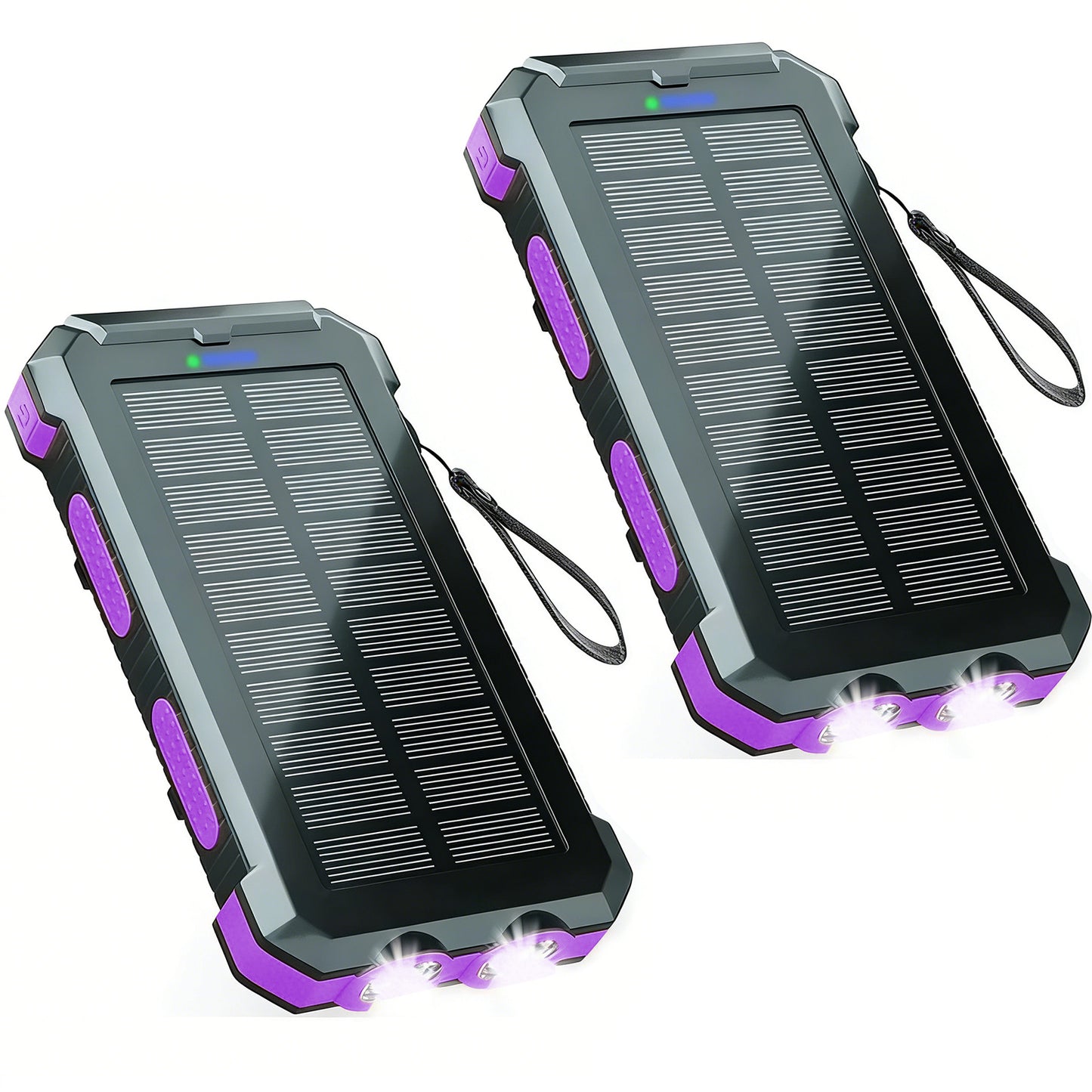 BAOKALER Solar Power Bank, Portable Charger, 20000mAh Solar Charger with LED Flashlight, IP65 Waterproof External Backup Battery Pack Perfect for Camping, Outdoor Activities(Purple-2PK)