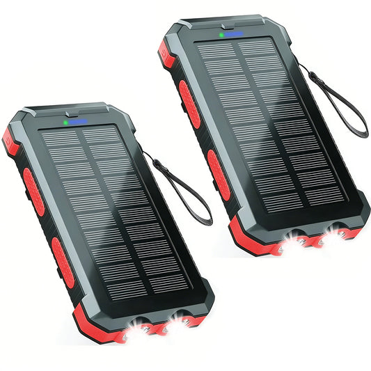 BAOKALER Solar Power Bank, Portable Charger, 20000mAh Solar Charger with LED Flashlight, IP65 Waterproof External Backup Battery Pack Perfect for Camping, Outdoor Activities（Red-2PK）