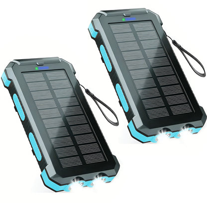 BAOKALER Solar Power Bank, Portable Charger, 20000mAh Solar Charger with LED Flashlight, IP65 Waterproof External Backup Battery Pack Perfect for Camping, Outdoor Activities（Blue-2PK）