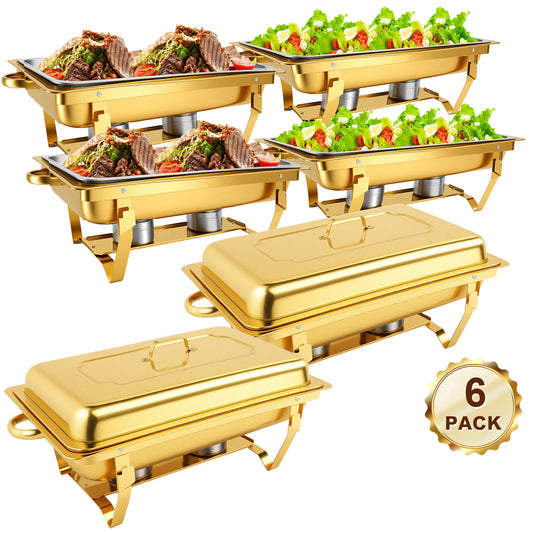 Dish Buffet Set 6 Pack, 9QT Stainless Steel Chafing Dishes for Buffet, Chafers and Buffet Warmers Sets for Parties, Wedding, Camping, Dinner, Events