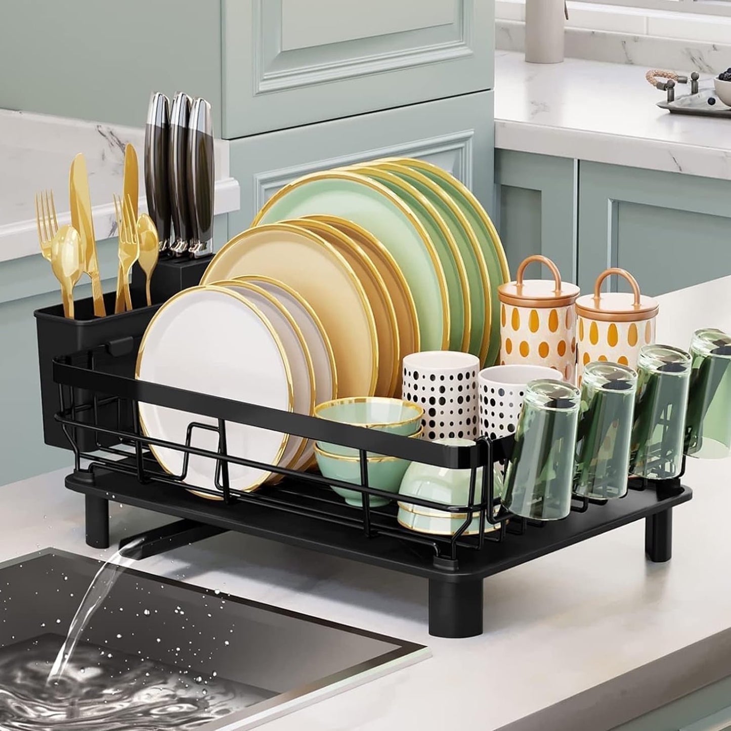 Dish Rack Dish Drainers for Kitchen Counter, Dish Rack with Drain , Dish Drying Rack Drain with Utensil Holder, Cup Holder, Kitchen Dishes Storage and Organizers